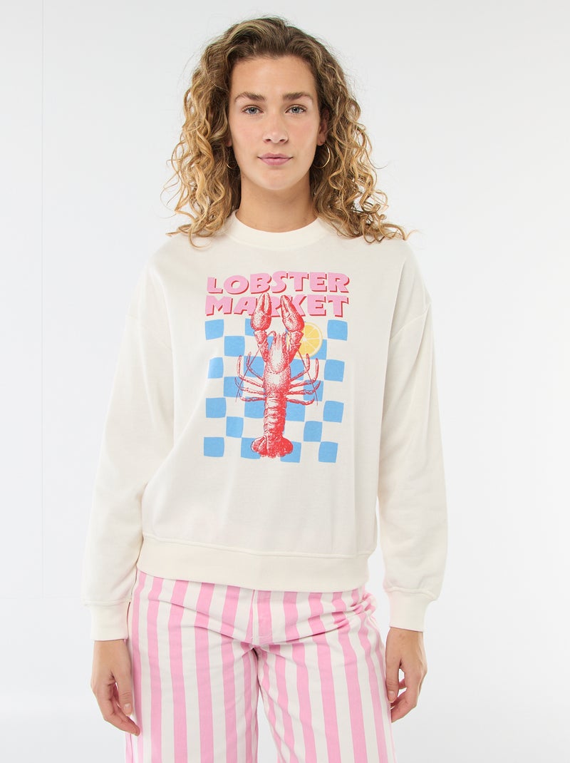Sudadera de felpa ligera con estampado Blanco - Kiabi