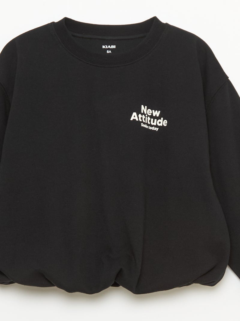Sudadera de felpa ligera con inscripción frontal Negro - Kiabi