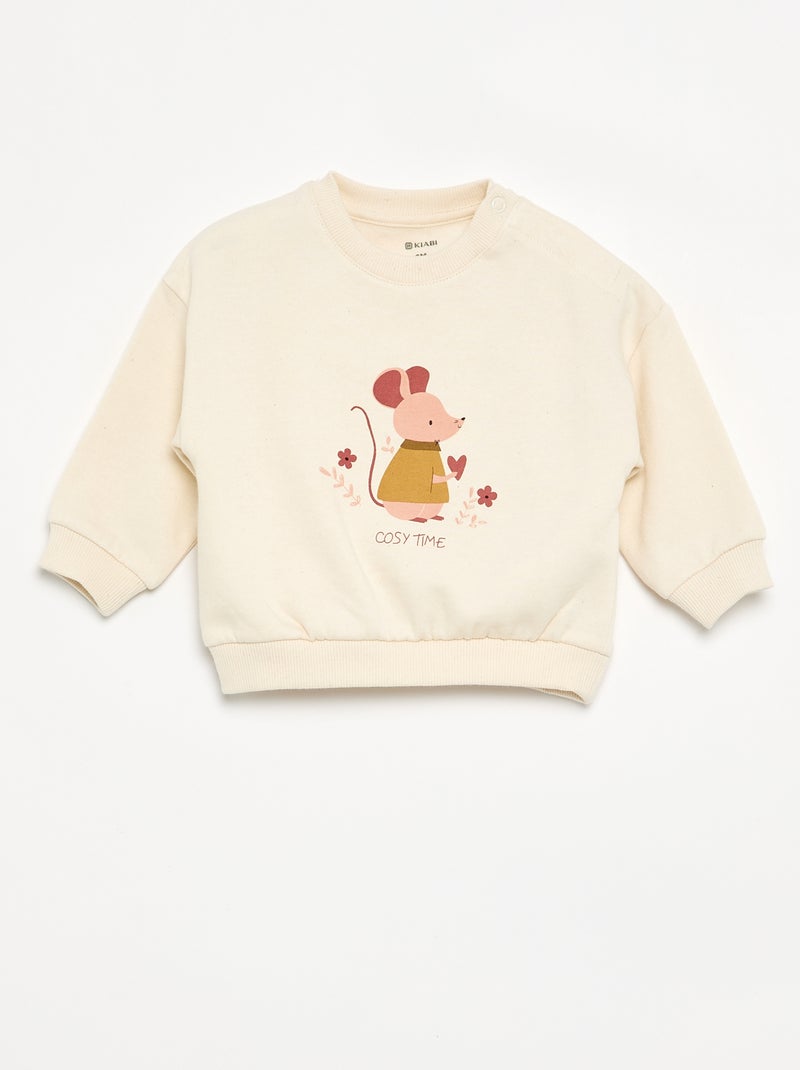Sudadera de felpa ligera estampada Beige - Kiabi