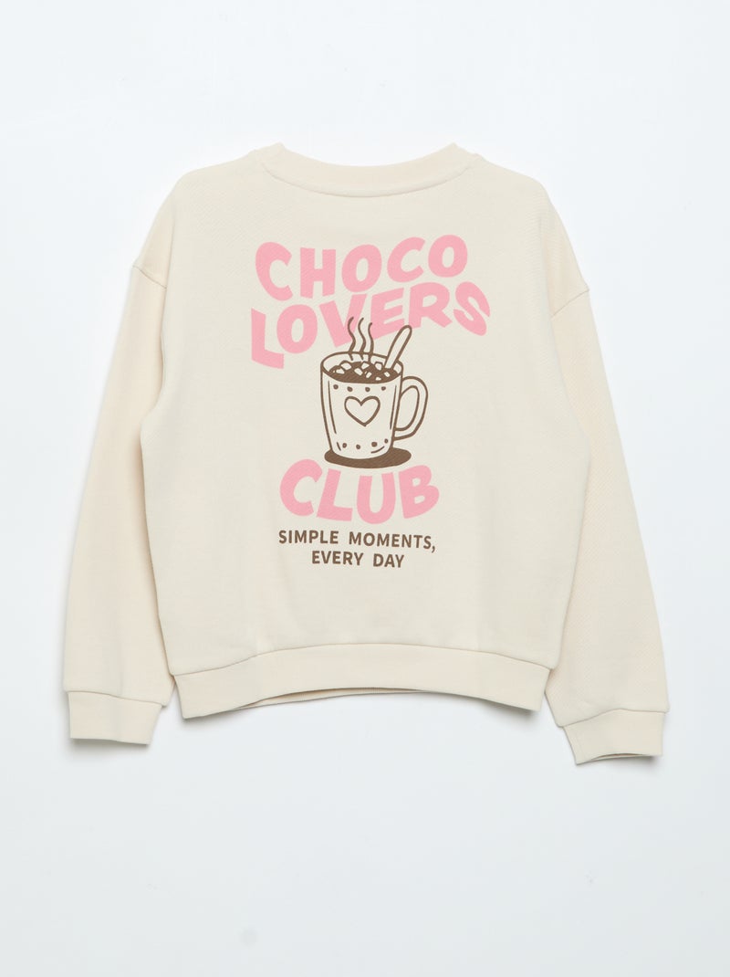 Sudadera de felpa ligera estampada por delante y por detrás Beige - Kiabi
