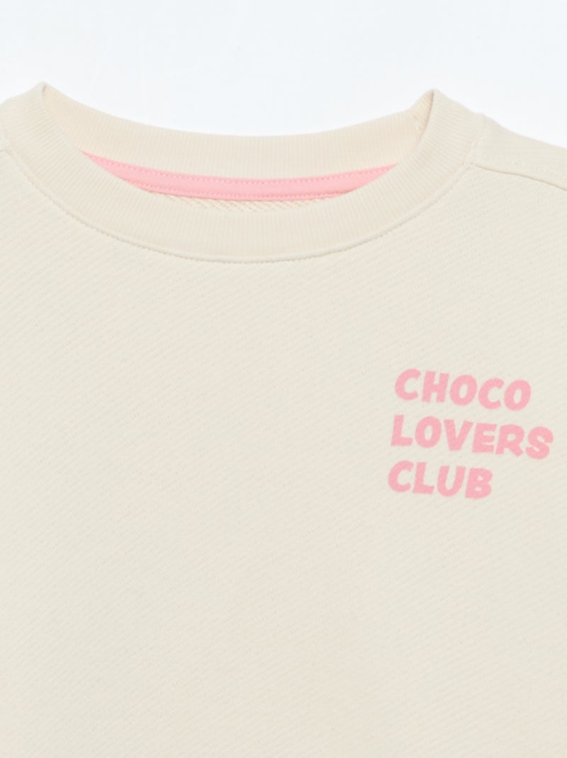 Sudadera de felpa ligera estampada por delante y por detrás Beige - Kiabi