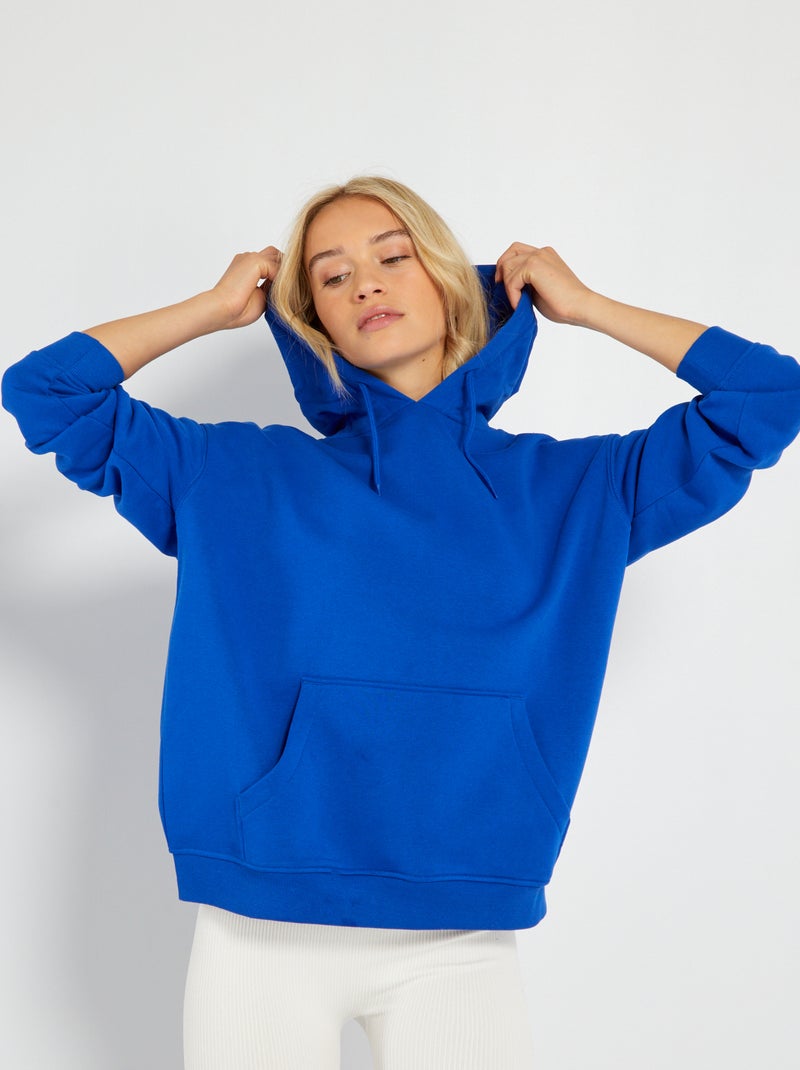 Sudadera de felpa lisa con capucha azul - Kiabi