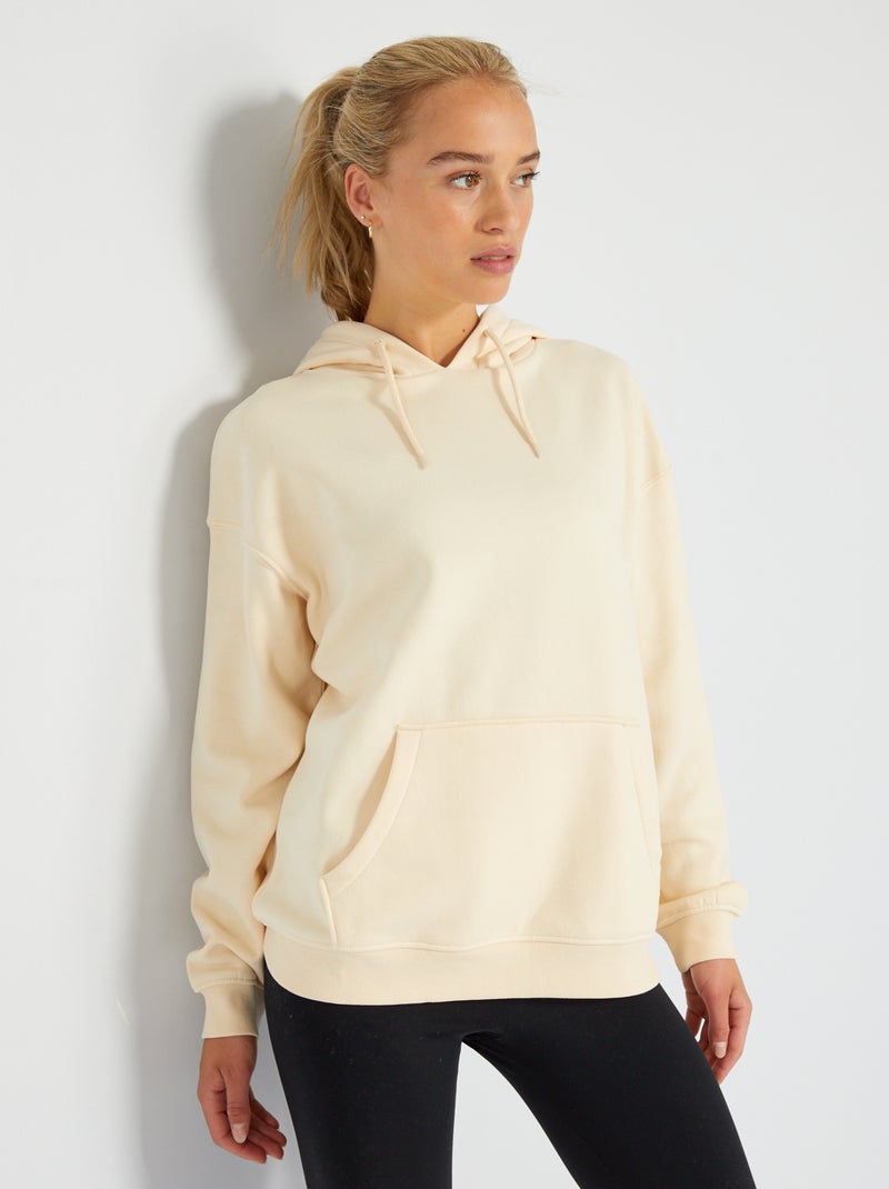 Sudadera de felpa lisa con capucha crudo - Kiabi