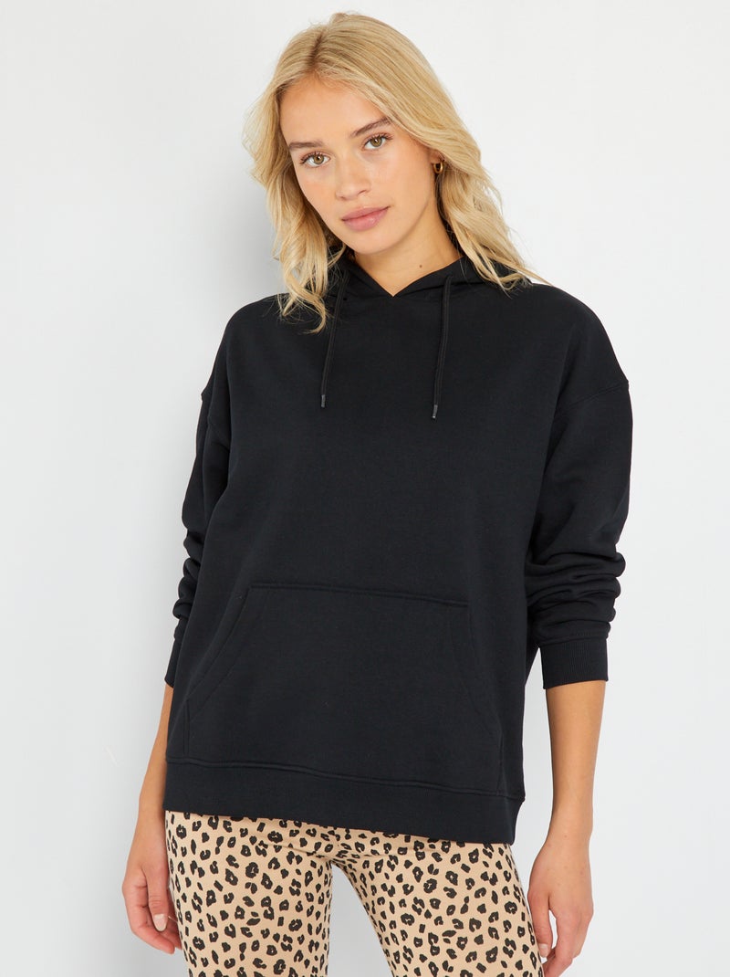 Sudadera de felpa lisa con capucha Negro - Kiabi