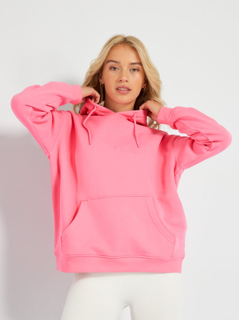 Sudadera de felpa lisa con capucha rosa - Kiabi
