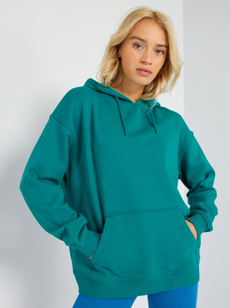 Sudadera de felpa lisa con capucha VERDE - Kiabi