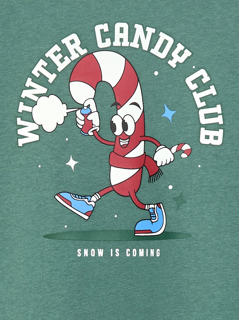 Sudadera de felpa perchada estampada 'Navidad' Verde - Kiabi