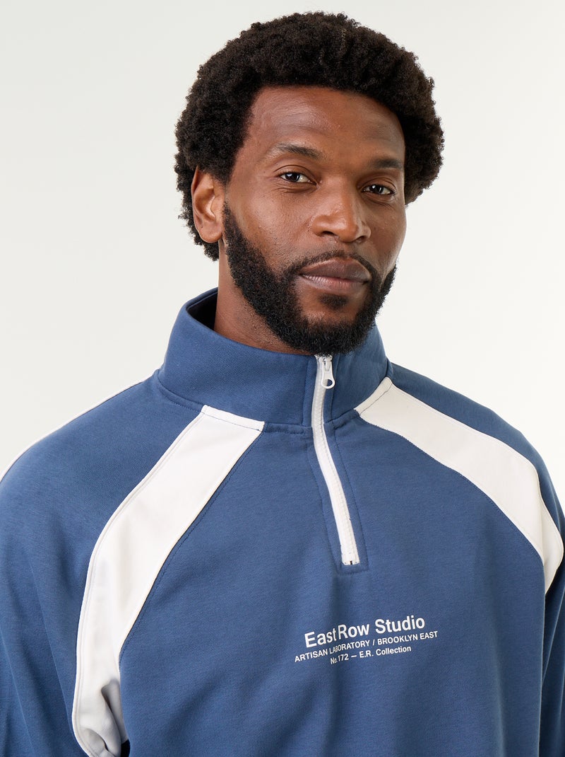Sudadera de French Terry con cuello camionero Azul - Kiabi