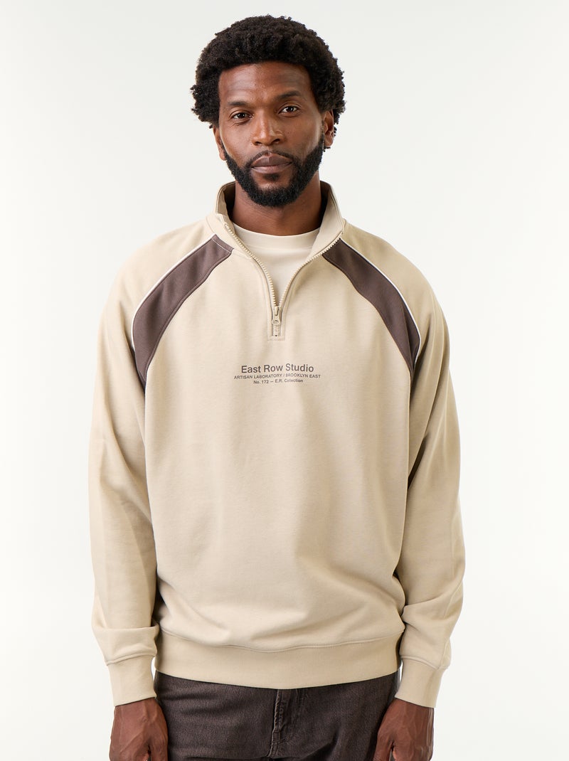 Sudadera de French Terry con cuello camionero Beige - Kiabi