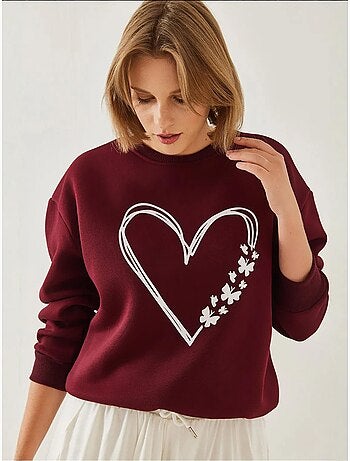 Sudadera de hilo cepillado con cuello redondo y detalle de corazón estampado lucci