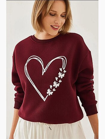 Sudadera de hilo cepillado con cuello redondo y detalle de corazón estampado lucci