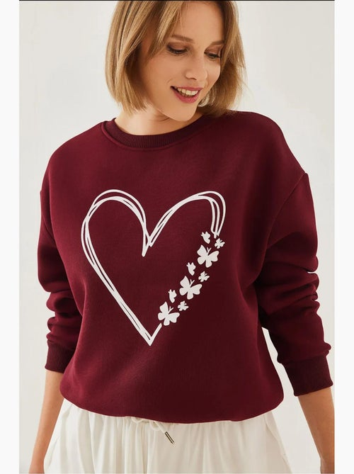 Sudadera de hilo cepillado con cuello redondo y detalle de corazón estampado lucci - Kiabi