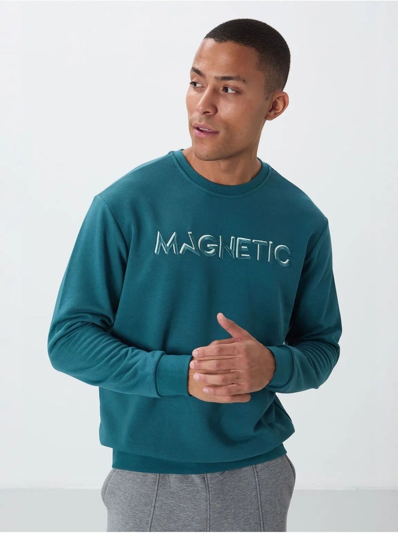Sudadera de hombre con estampado y cuello redondo tommy Azul petróleo - Kiabi