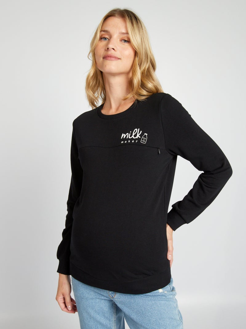 Sudadera de lactancia con cierre de cremallera NEGRO Premamá