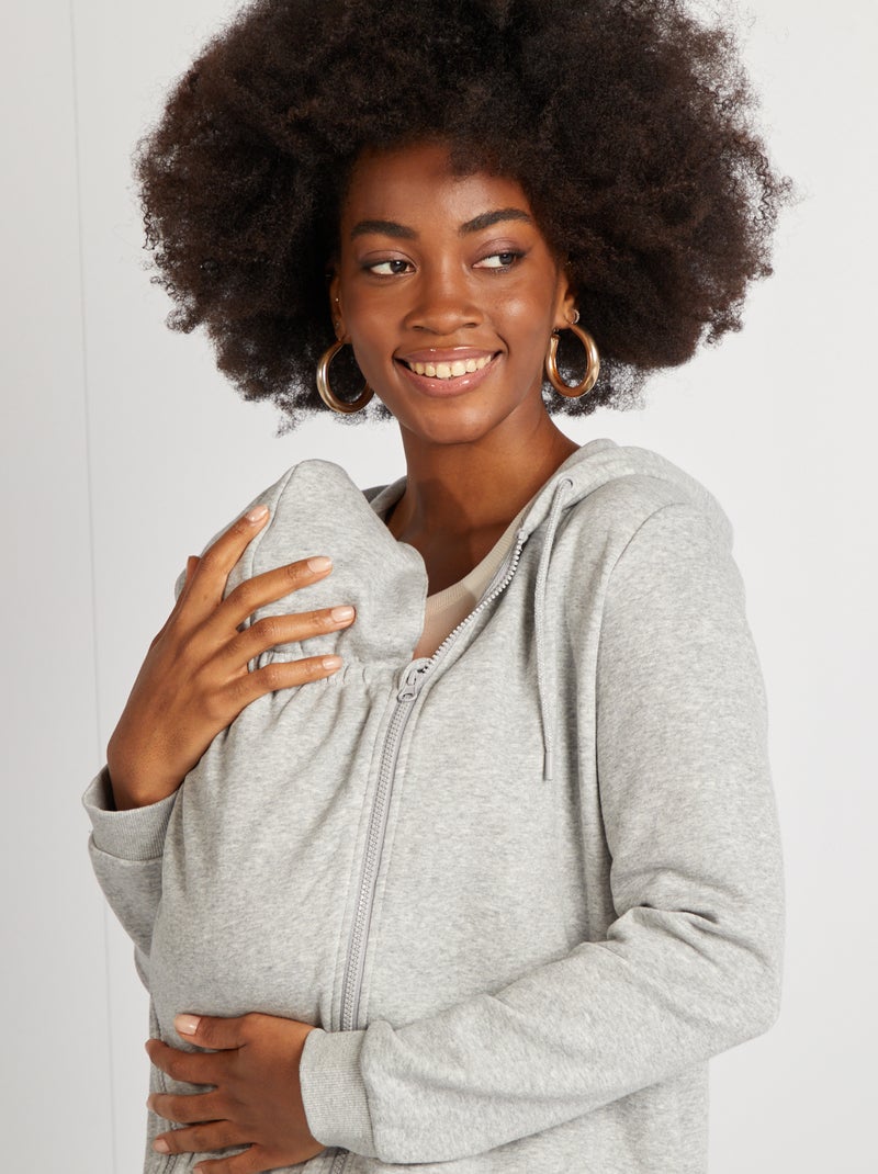 Sudadera de lactancia con cremallera y capucha GRIS - Kiabi