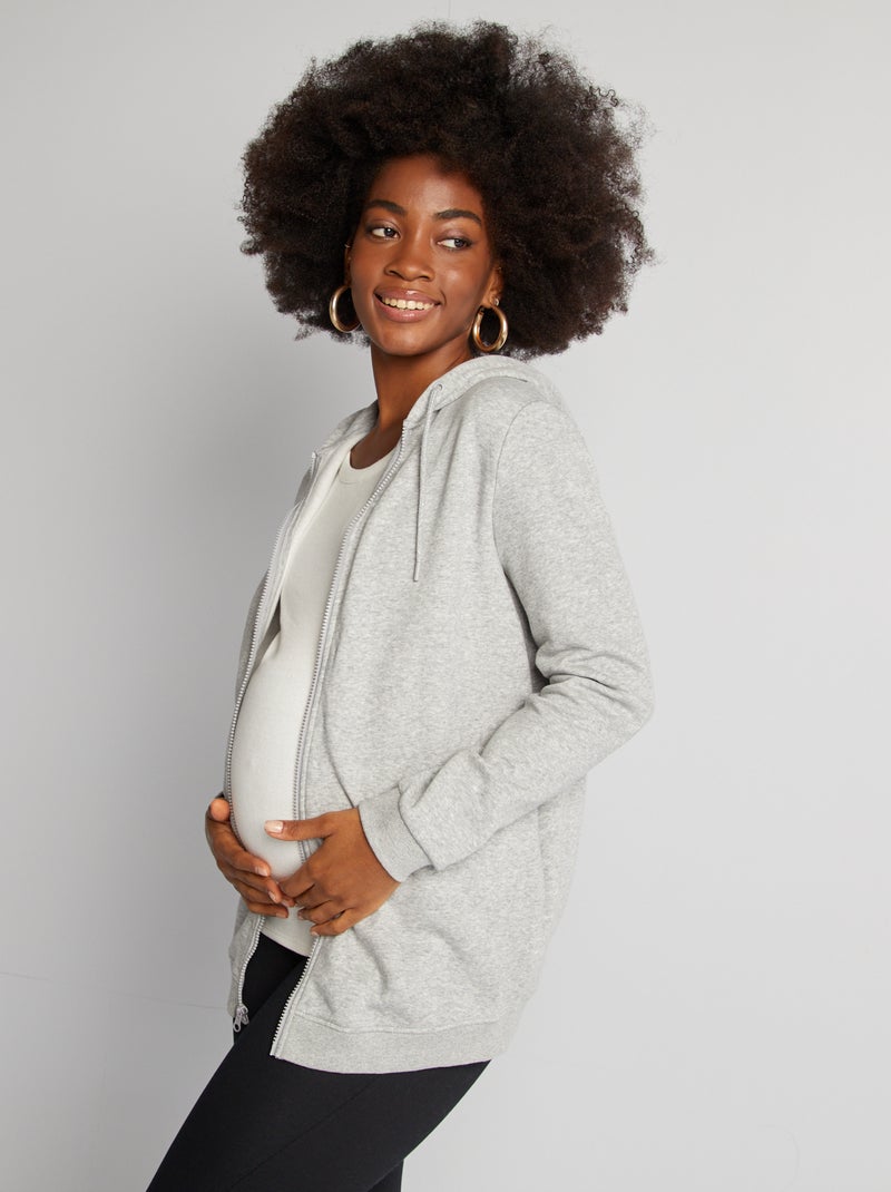 Sudadera de lactancia con cremallera y capucha GRIS - Kiabi