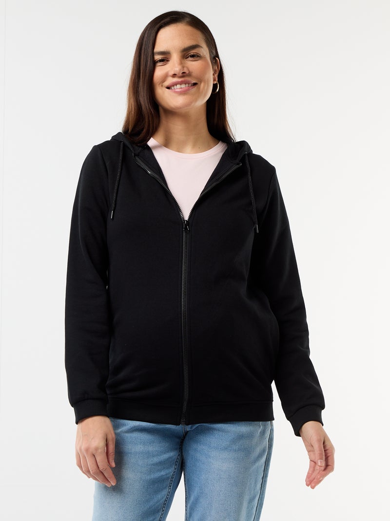Sudadera de lactancia con cremallera y capucha Negro - Kiabi