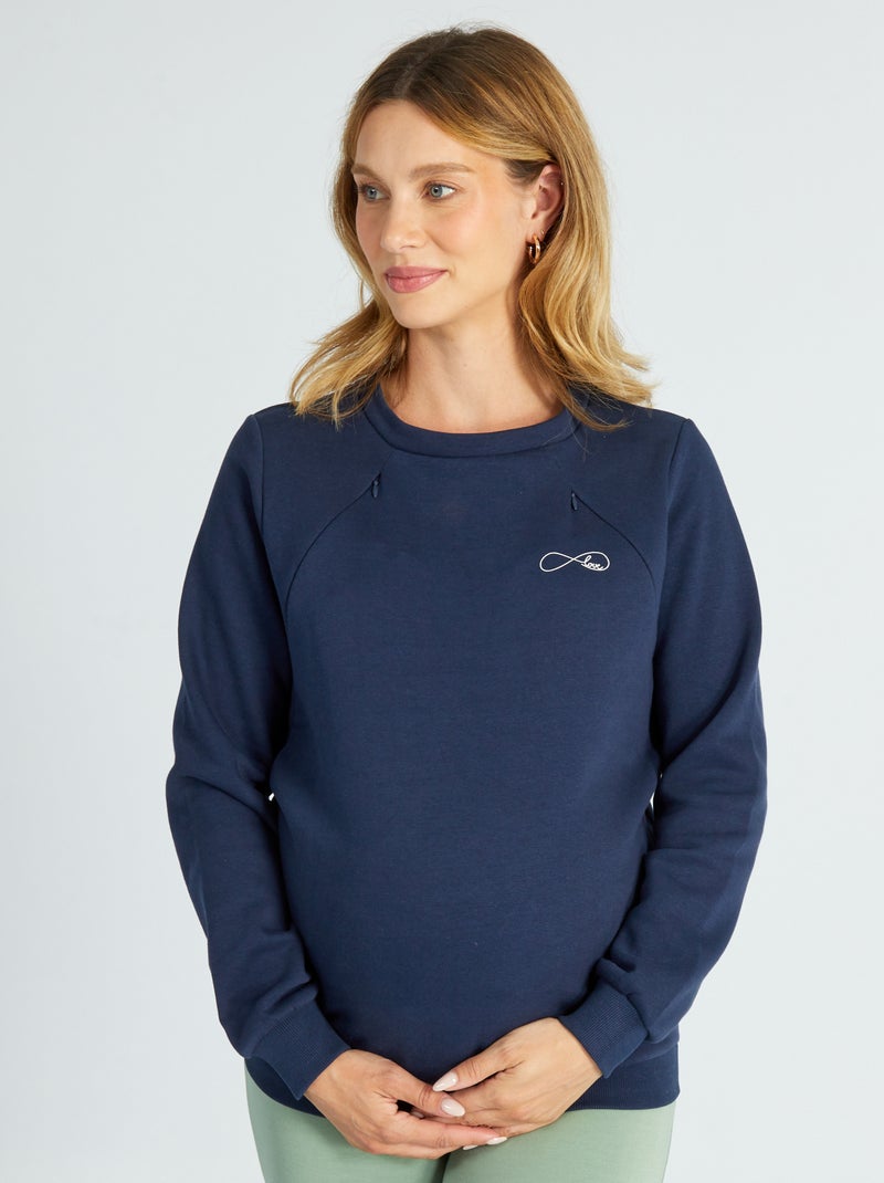 Sudadera de lactancia con cuello redondo AZUL - Kiabi