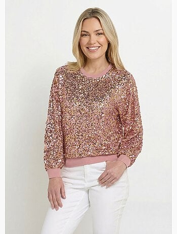 Sudadera de lentejuelas brillantes con cuello redondo - Afibel