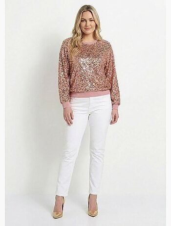 Sudadera de lentejuelas brillantes con cuello redondo - Afibel