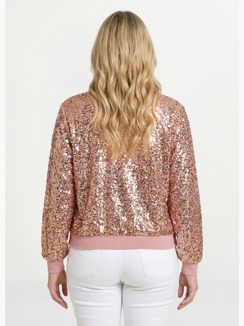 Sudadera de lentejuelas brillantes con cuello redondo - Afibel Oro rosa - Kiabi