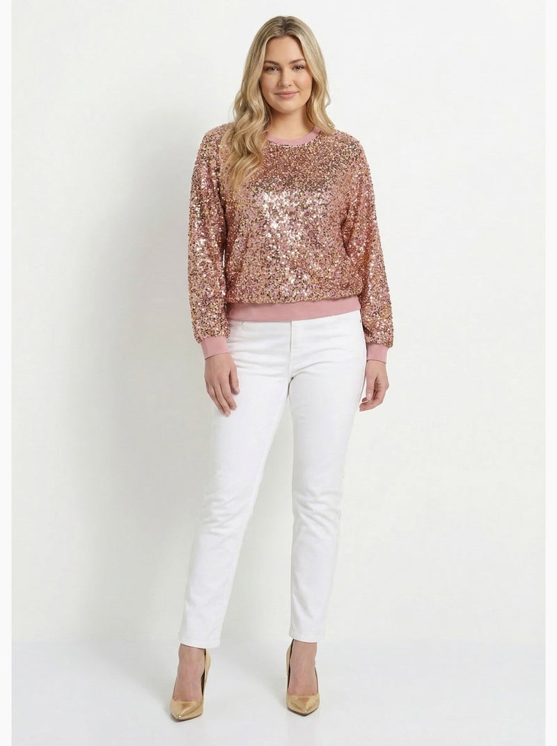 Sudadera de lentejuelas brillantes con cuello redondo - Afibel Oro rosa - Kiabi
