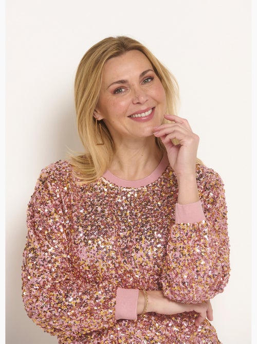 Sudadera de lentejuelas brillantes con cuello redondo - Afibel - Kiabi