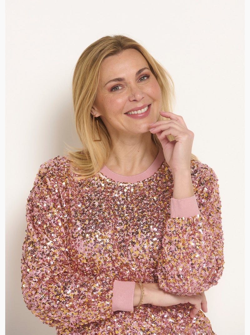Sudadera de lentejuelas brillantes con cuello redondo - Afibel Oro rosa - Kiabi