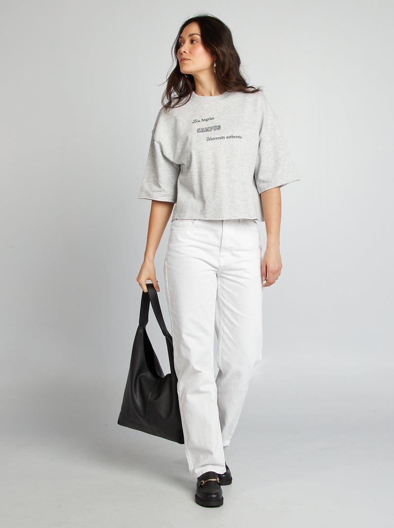 Sudadera de manga corta con cuello redondo Los Ángeles GRIS - Kiabi