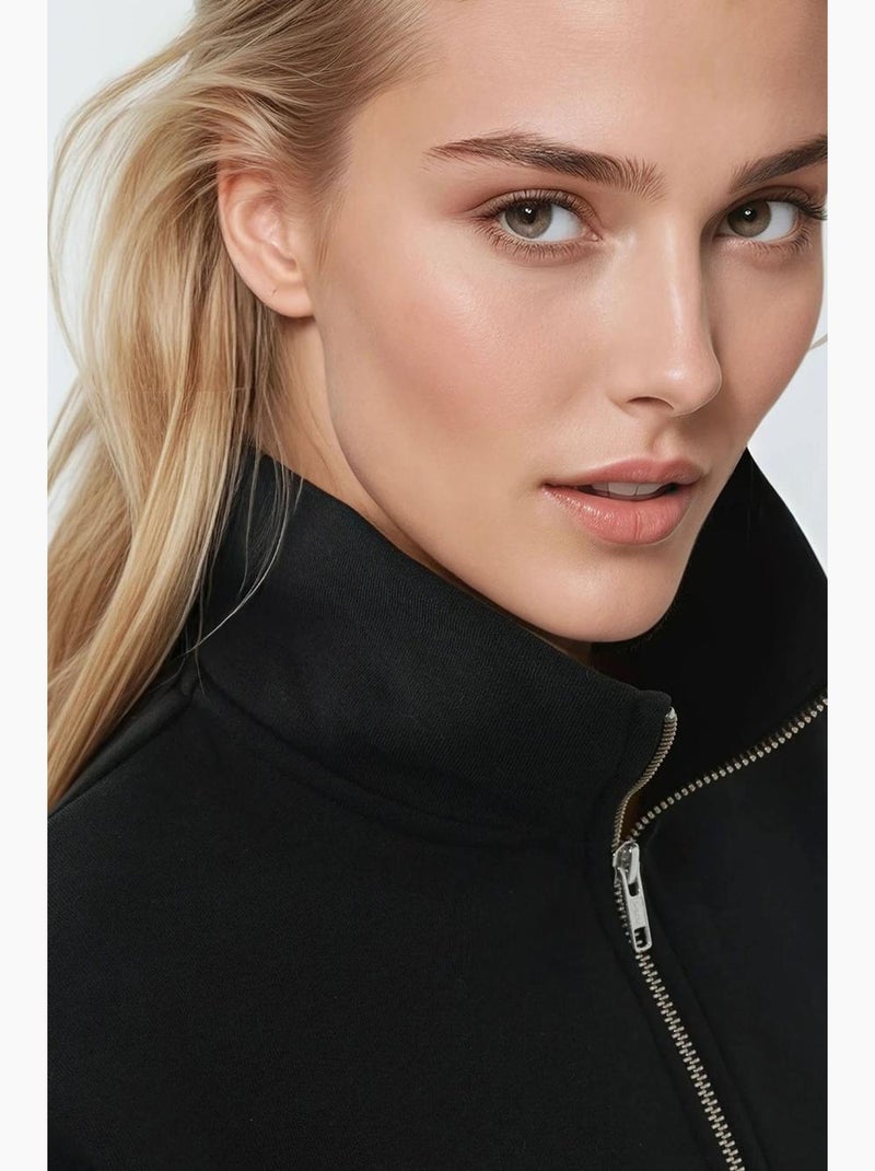 Sudadera de manga larga con cremallera y cuello camisero de corte relajado hiccup Negro - Kiabi