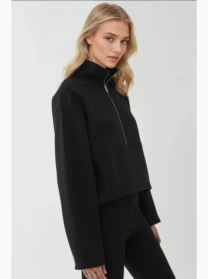 Sudadera de manga larga con cremallera y cuello camisero de corte relajado hiccup Negro - Kiabi