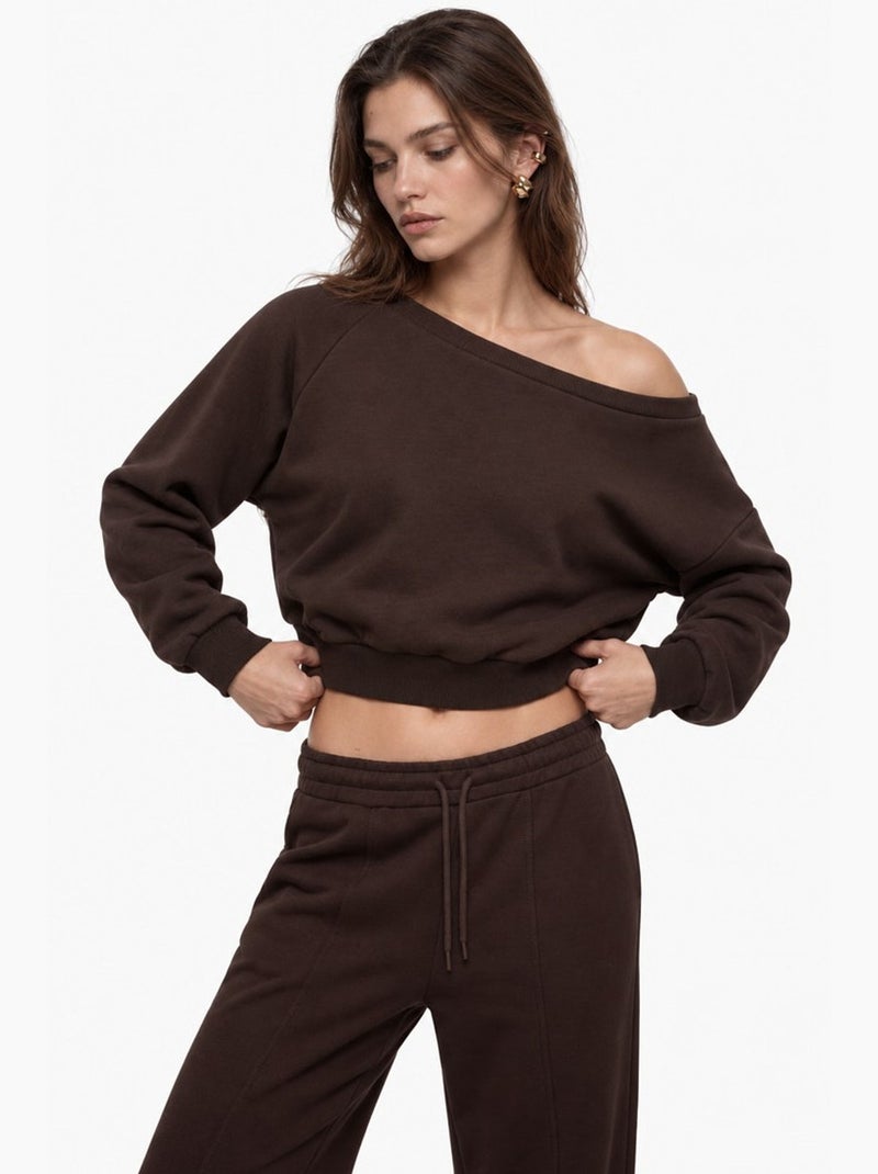 Sudadera de manga larga con cuello barco asimétrico hiccup Marrón chocolate - Kiabi