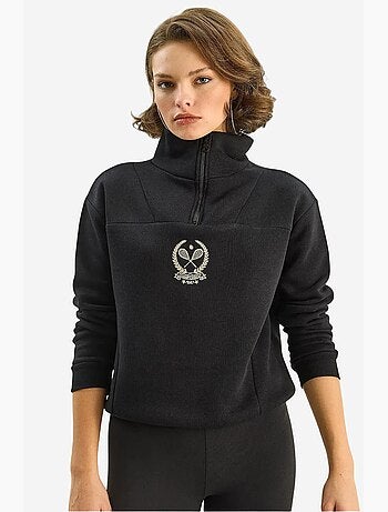 Sudadera de manga larga con cuello de cremallera y bordado lucci