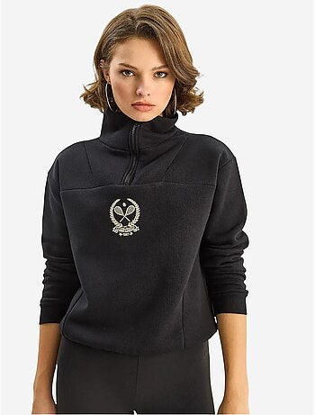 Sudadera de manga larga con cuello de cremallera y bordado lucci