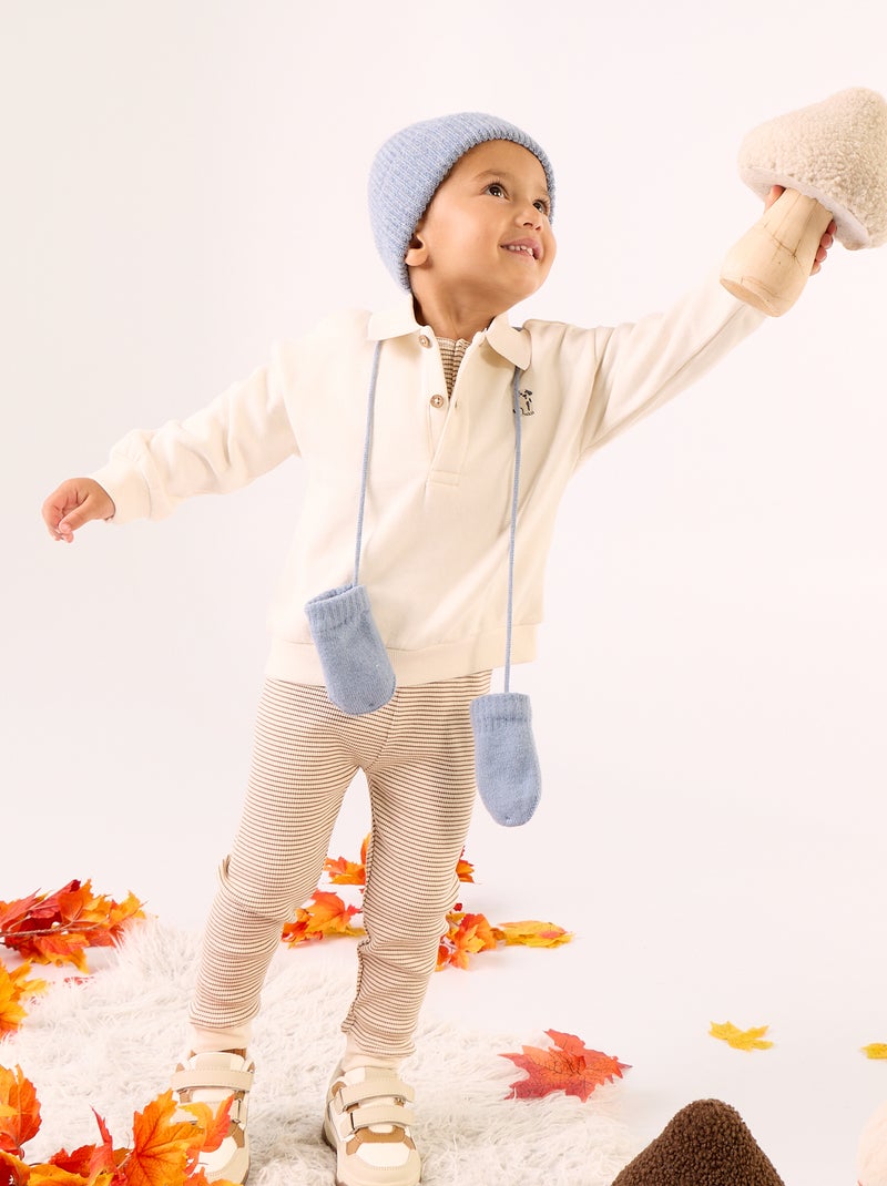 Sudadera de manga larga con cuello polo Blanco - Kiabi