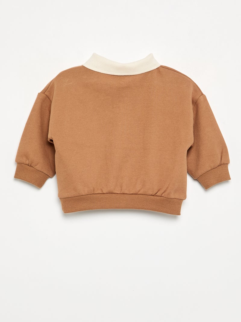 Sudadera de manga larga con cuello polo Marron - Kiabi