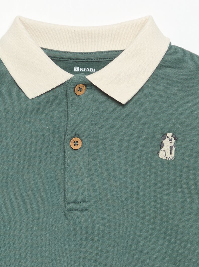 Sudadera de manga larga con cuello polo Verde - Kiabi