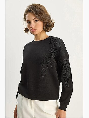 Sudadera de manga larga con cuello redondo bordada lucci