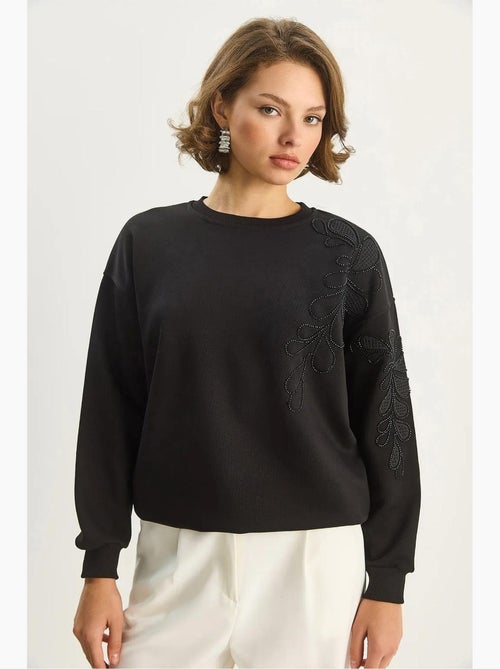Sudadera de manga larga con cuello redondo bordada lucci - Kiabi Sudadera de manga larga con cuello redondo bordada lucci - Kiabi
