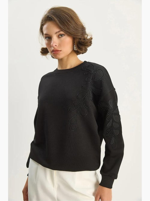 Sudadera de manga larga con cuello redondo bordada lucci - Kiabi Sudadera de manga larga con cuello redondo bordada lucci - Kiabi