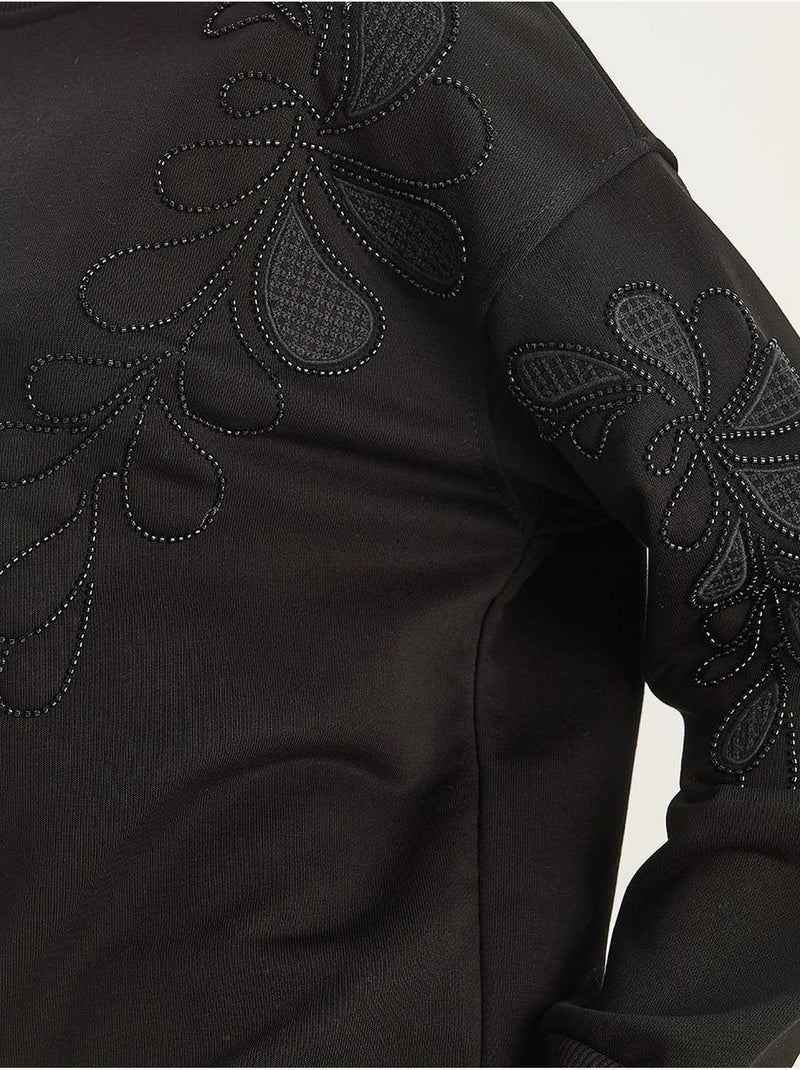 Sudadera de manga larga con cuello redondo bordada lucci Negro - Kiabi