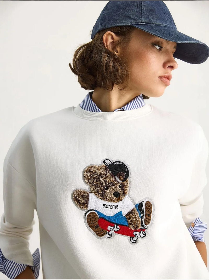 Sudadera de manga larga con cuello redondo y bordado lucci Blanco - Kiabi