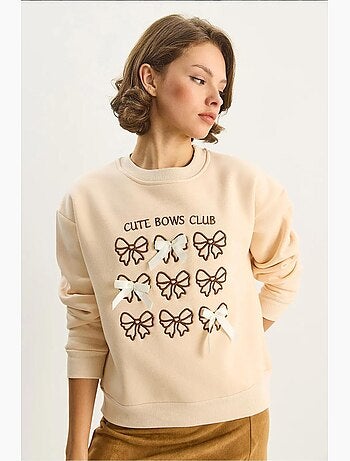 Sudadera de manga larga con cuello redondo y estampado acanalado lucci