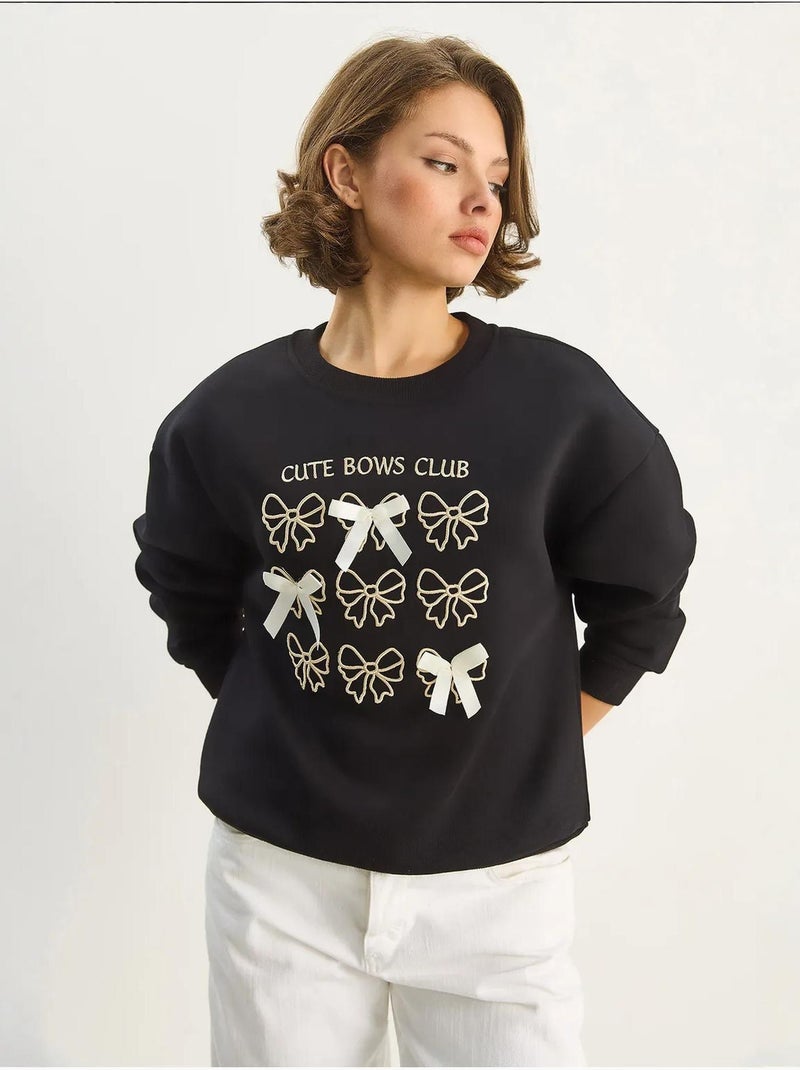 Sudadera de manga larga con cuello redondo y estampado acanalado lucci Negro - Kiabi