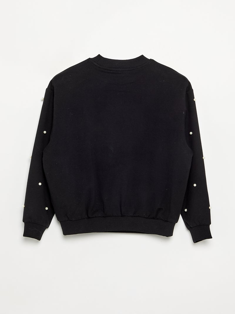 Sudadera de manga larga con perlas Negro - Kiabi