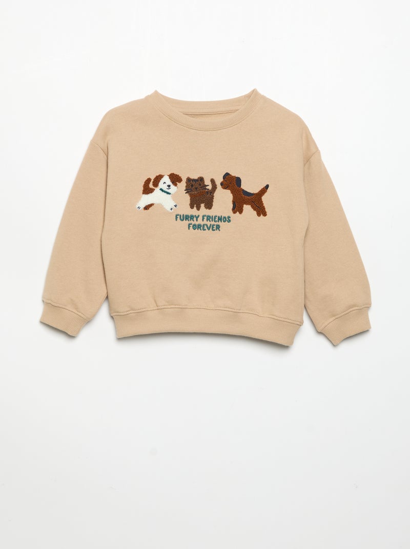 Sudadera de manga larga de forro polar con estampado Beige - Kiabi