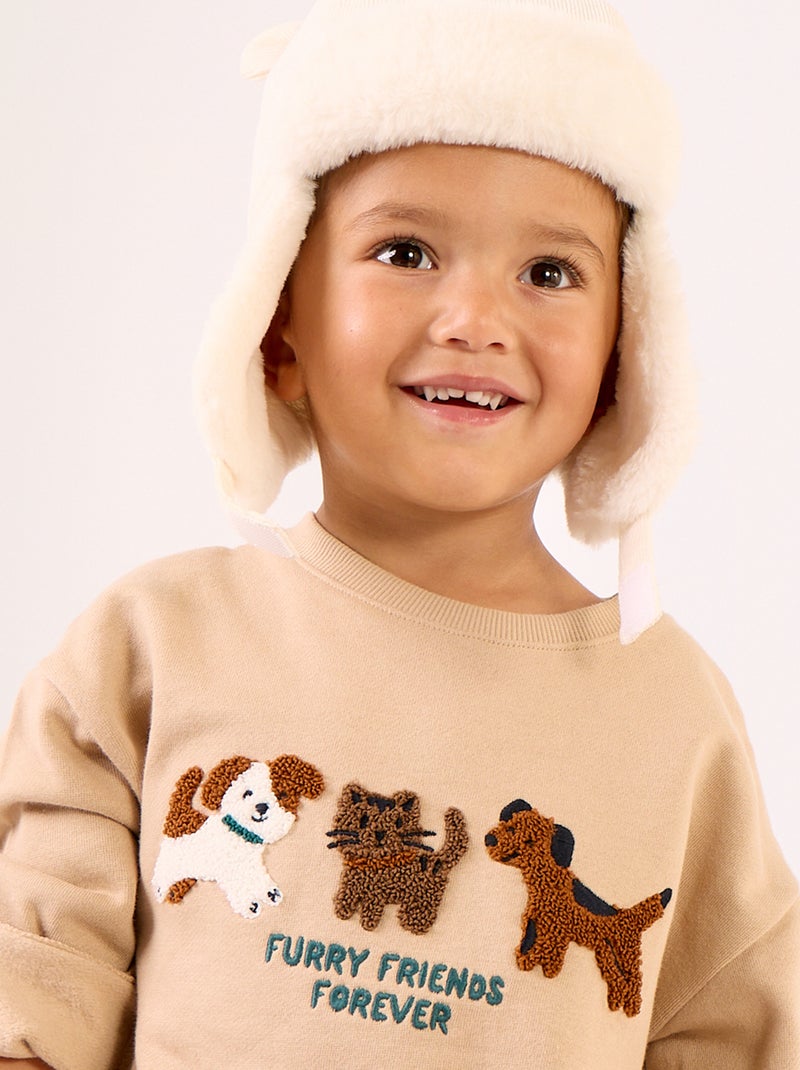 Sudadera de manga larga de forro polar con estampado Beige - Kiabi