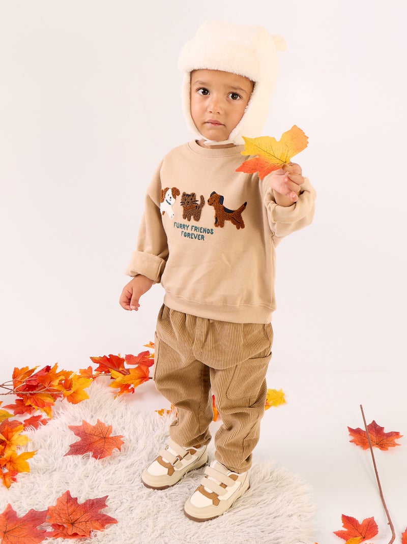 Sudadera de manga larga de forro polar con estampado Beige - Kiabi