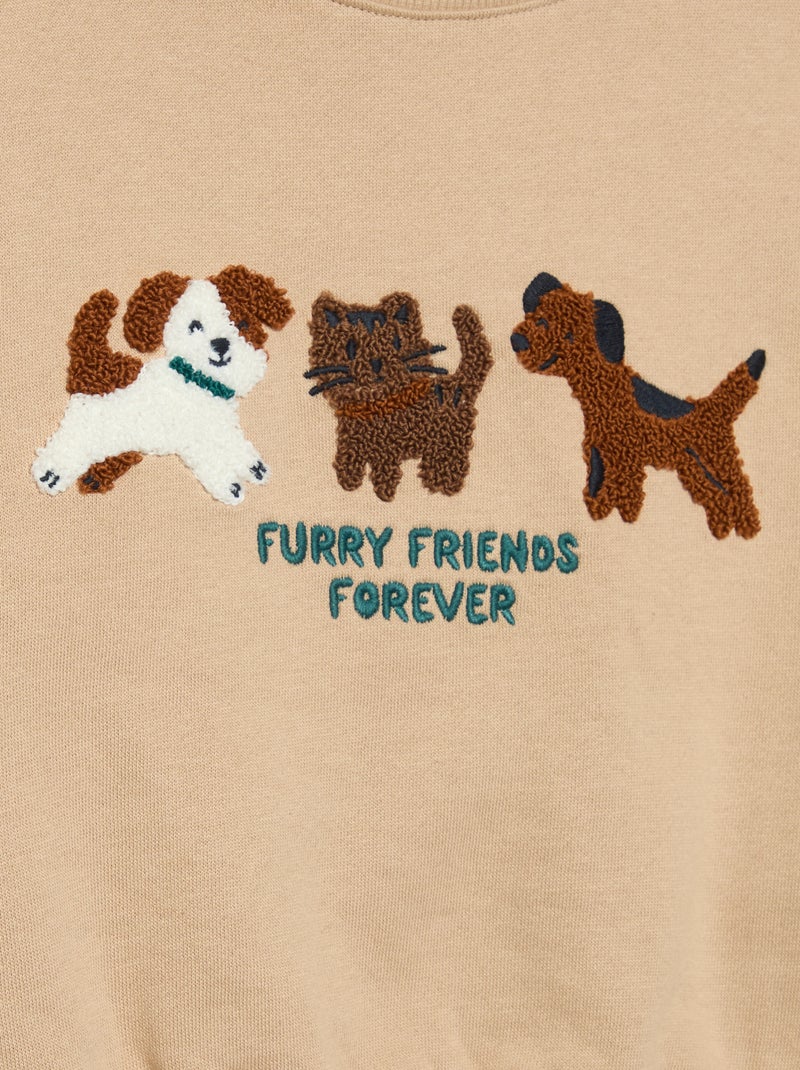 Sudadera de manga larga de forro polar con estampado Beige - Kiabi
