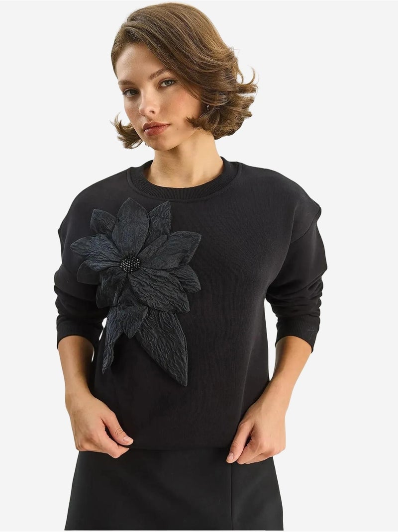 Sudadera de manga larga y cuello redondo con detalles de accesorios lucci Negro - Kiabi